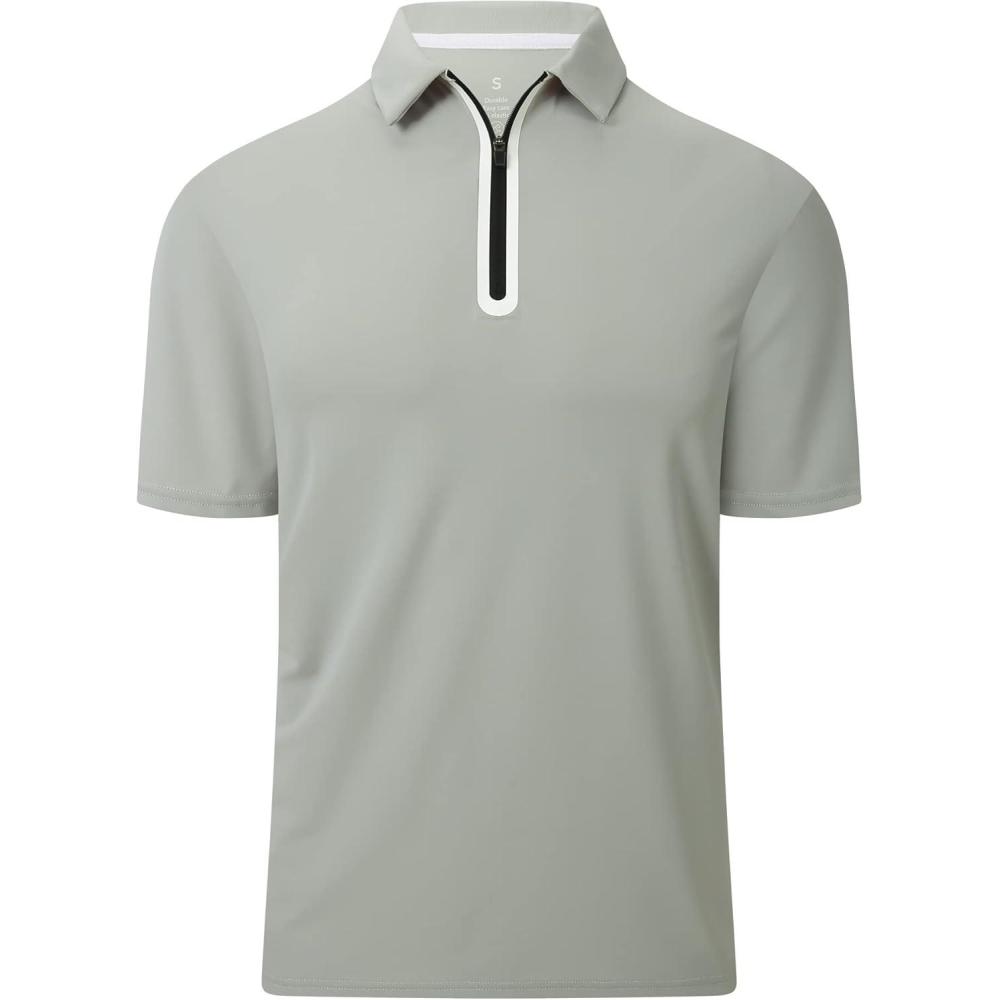 imageAlex Vando Mens Golf Shirt Moisture Wicking QuickDry Short Sleeve Casual Polo Shirts for MenZipper Grey