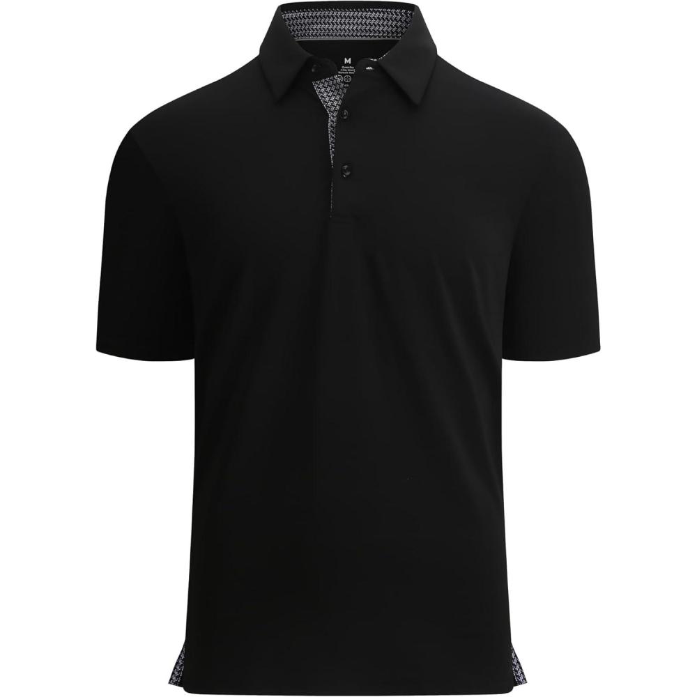 imageAlex Vando Mens Golf Shirt Moisture Wicking QuickDry Solid Short Sleeve Polo Shirts for MenBlack 09