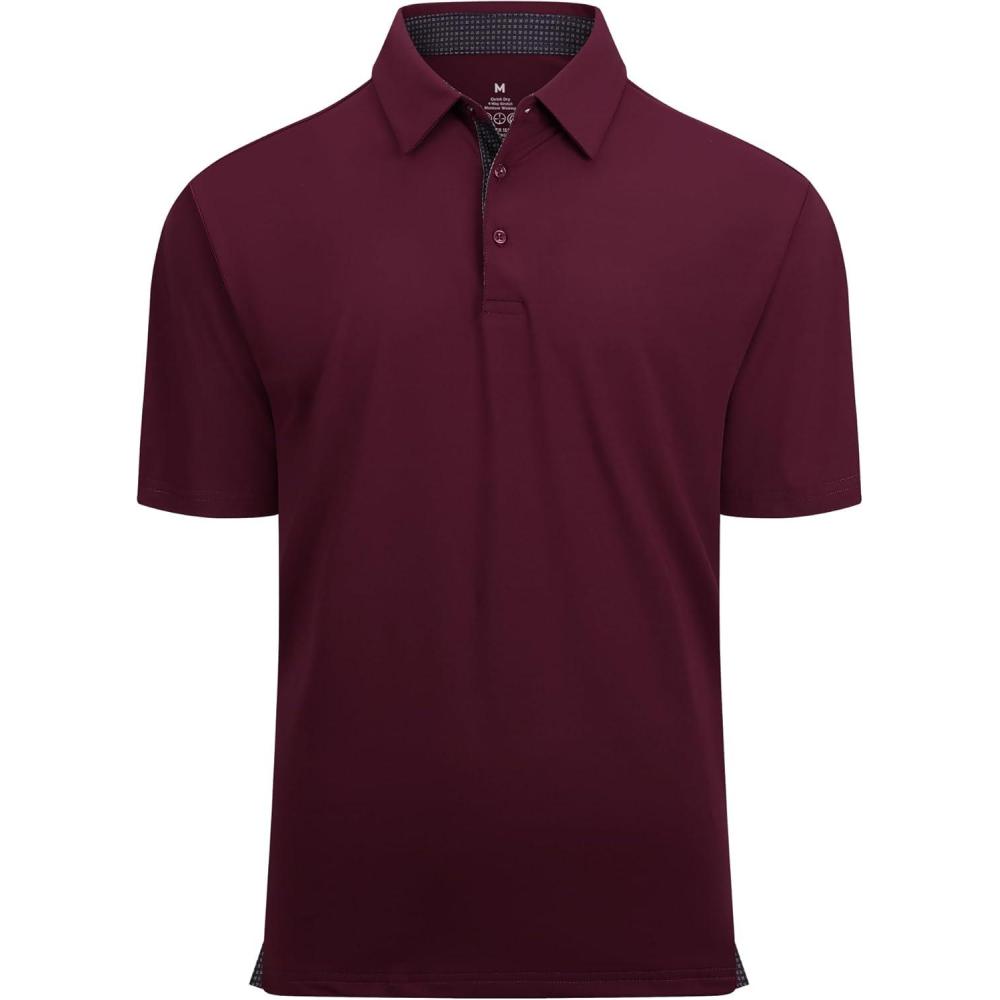 imageAlex Vando Mens Golf Shirt Moisture Wicking QuickDry Solid Short Sleeve Polo Shirts for MenBurgundy 09