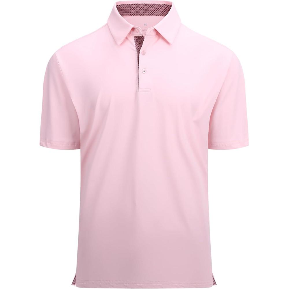 imageAlex Vando Mens Golf Shirt Moisture Wicking QuickDry Solid Short Sleeve Polo Shirts for MenLt Pink 09