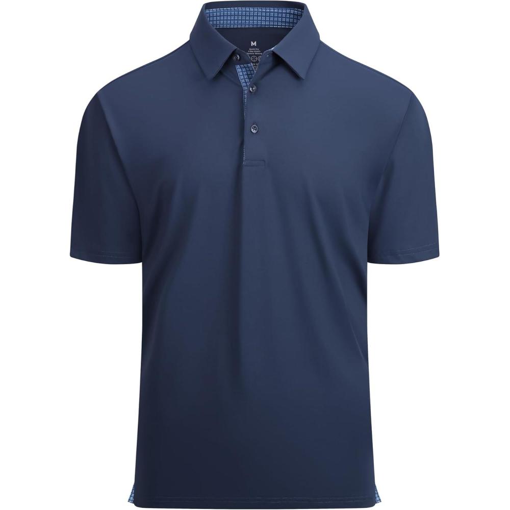 imageAlex Vando Mens Golf Shirt Moisture Wicking QuickDry Solid Short Sleeve Polo Shirts for MenNavy 09