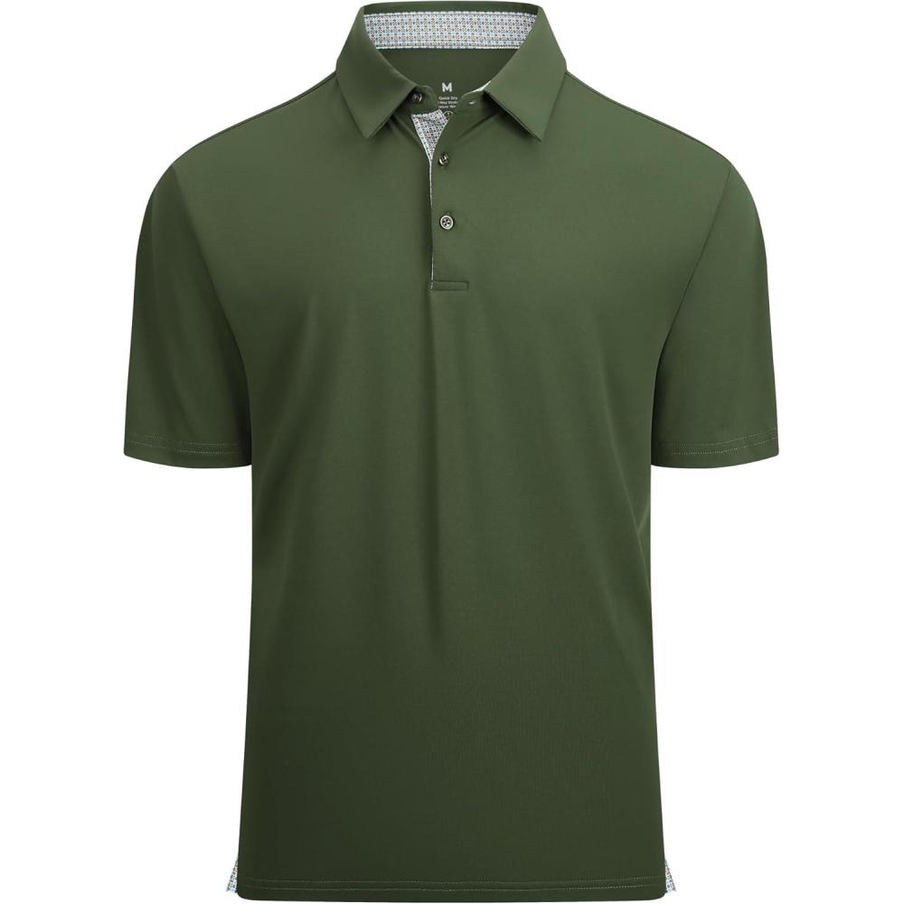 imageAlex Vando Mens Golf Shirt Moisture Wicking QuickDry Solid Short Sleeve Polo Shirts for MenOlive 09