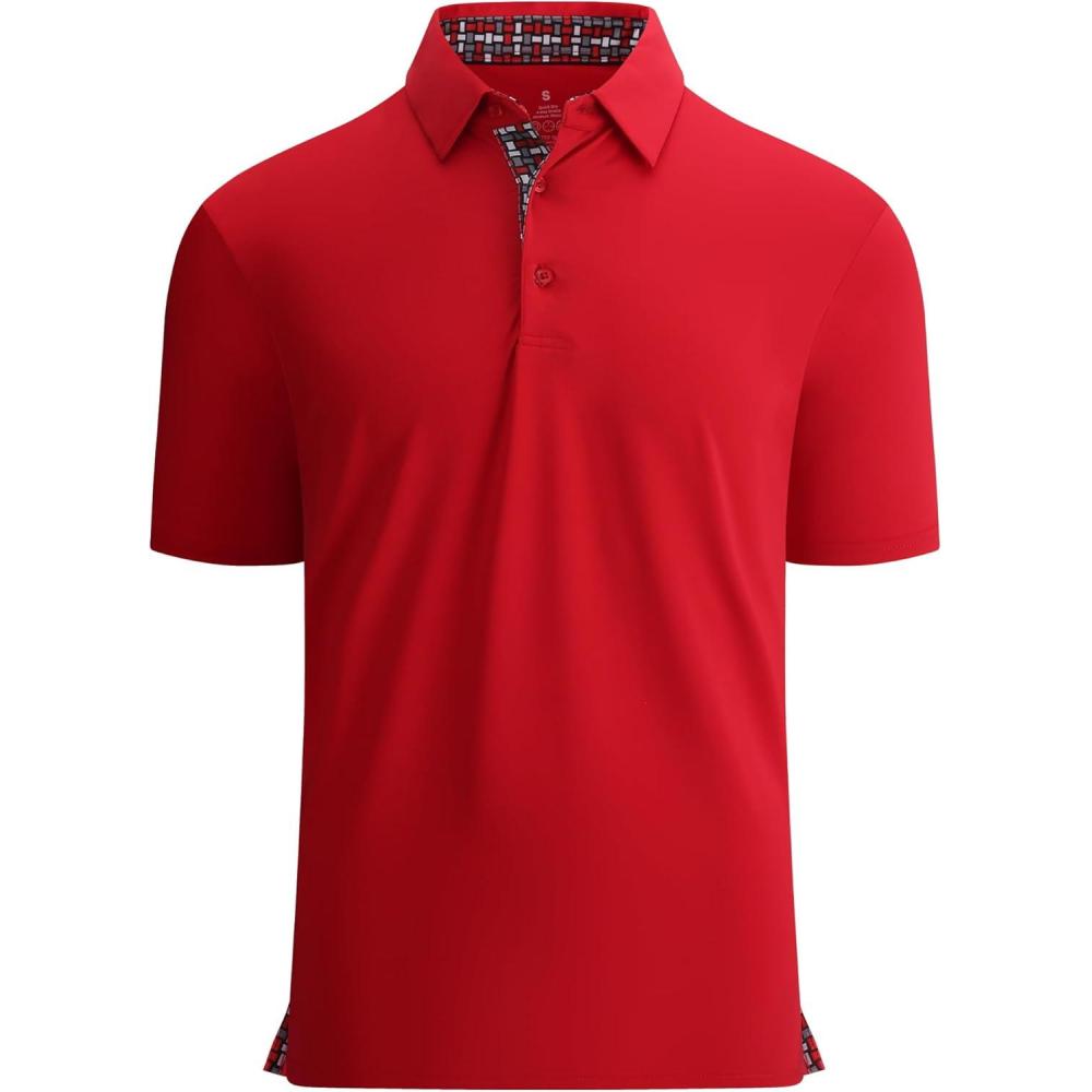 imageAlex Vando Mens Golf Shirt Moisture Wicking QuickDry Solid Short Sleeve Polo Shirts for MenRed 09