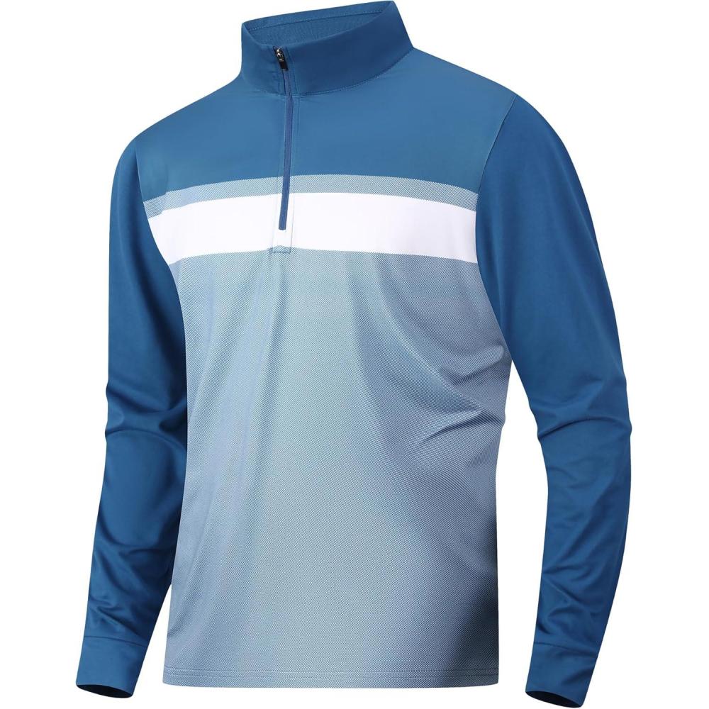 imageAlex Vando Mens Golf Shirts Long Sleeve Mock Neck Color Block Zipper Polo Shirt for MenNavy