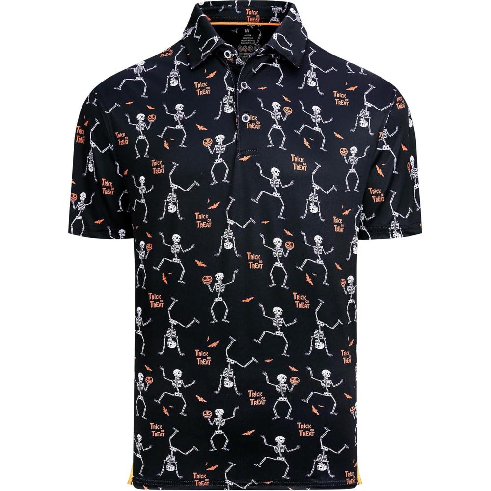 imageAlex Vando Mens Hawaiian Golf Shirt Moisture Wicking Digital Print Golf Shirts for MenBlack Skeleton