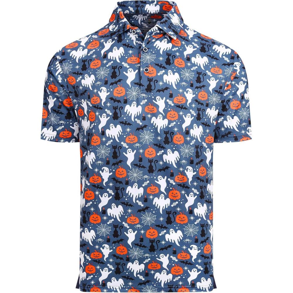 imageAlex Vando Mens Hawaiian Golf Shirt Moisture Wicking Digital Print Golf Shirts for MenDustyblue Pumpkin