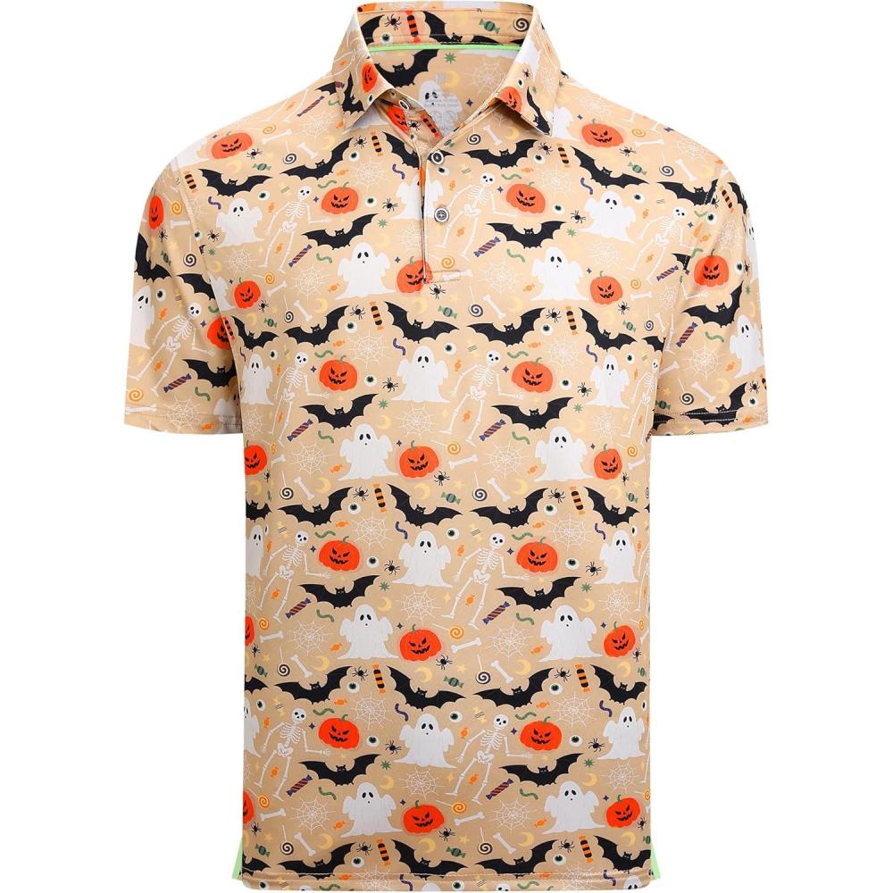 imageAlex Vando Mens Hawaiian Golf Shirt Moisture Wicking Digital Print Golf Shirts for MenKhaki Bat
