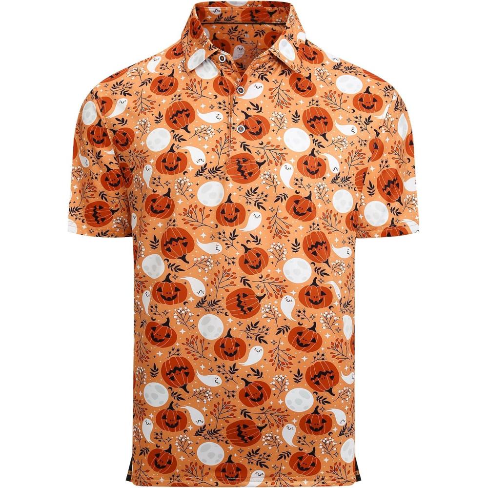 imageAlex Vando Mens Hawaiian Golf Shirt Moisture Wicking Digital Print Golf Shirts for MenOrange Pumpkin