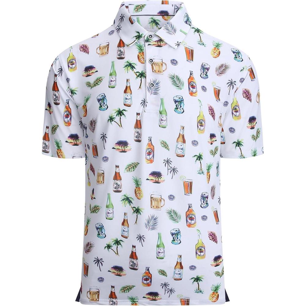 imageAlex Vando Mens Hawaiian Golf Shirt Moisture Wicking Digital Print Golf Shirts for MenWhite Beer
