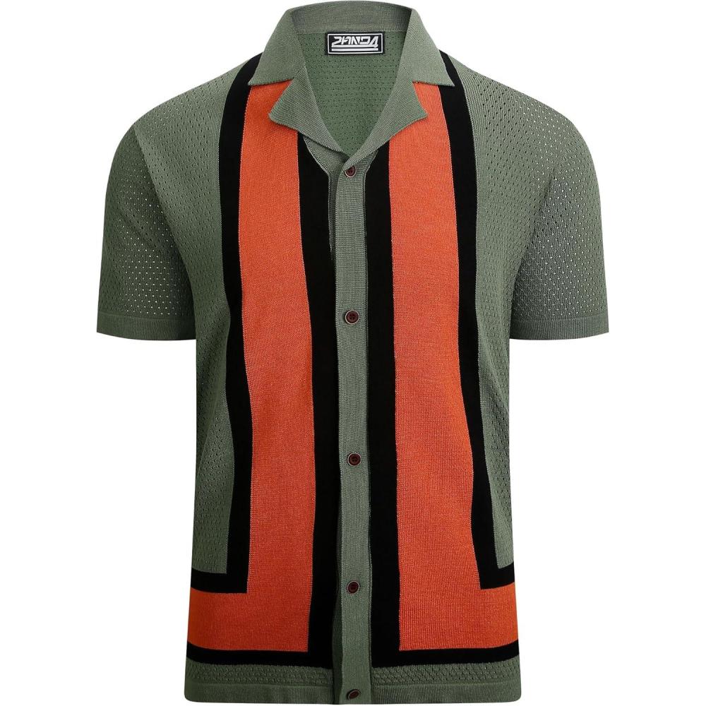 imageAlex Vando Mens Knitted Dress Shirts 8Way Stretch Easy Care Solid Short Sleeve Shirt for MenGreenRed