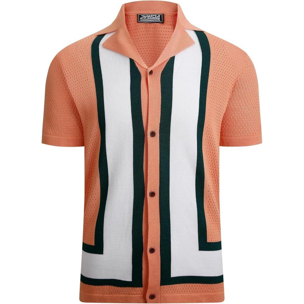 imageAlex Vando Mens Knitted Dress Shirts 8Way Stretch Easy Care Solid Short Sleeve Shirt for MenOrangeWhite