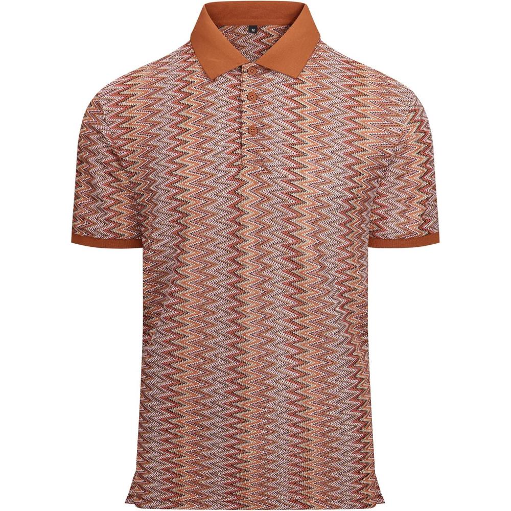 imageAlex Vando Mens Lace Polo Shirts Fashion Vibrant Short Sleeve Casual Shirts for MenBrown