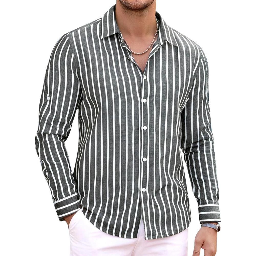 imageAlex Vando Mens Linen Long Sleeve Casual Button Down Shirt for Men Beach Wedding ShirtsBlack