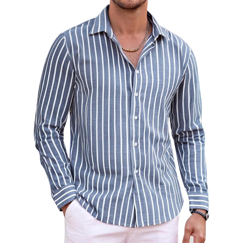 imageAlex Vando Mens Linen Long Sleeve Casual Button Down Shirt for Men Beach Wedding ShirtsDarkblue