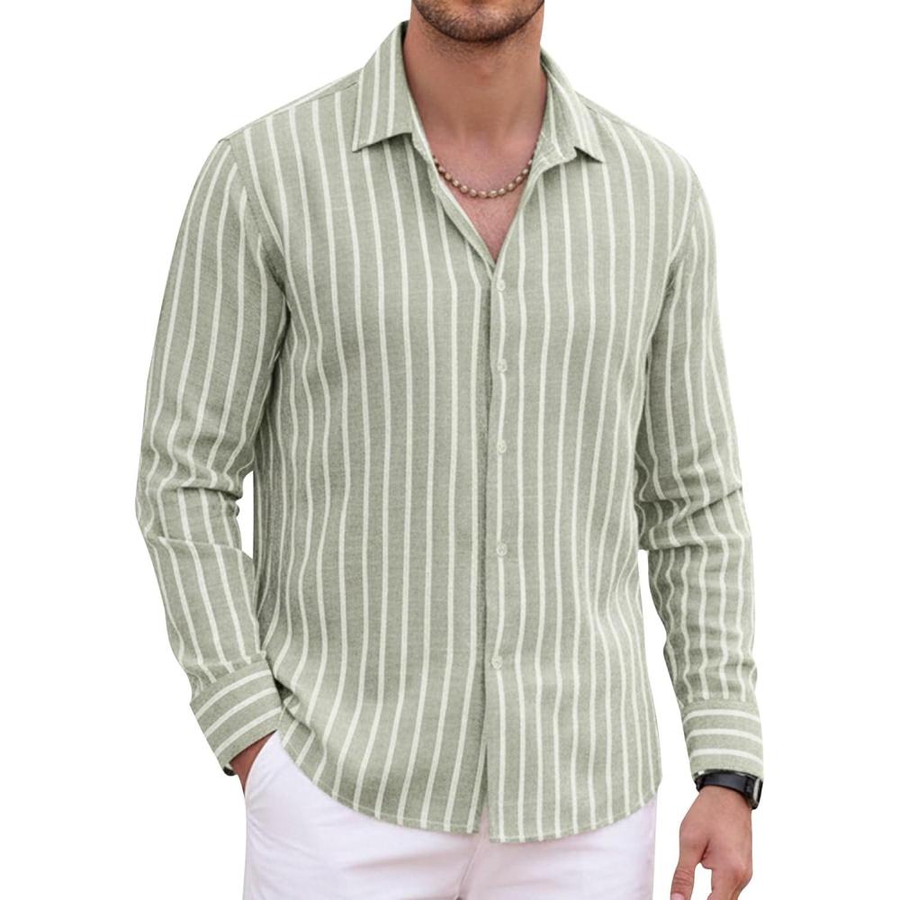 imageAlex Vando Mens Linen Long Sleeve Casual Button Down Shirt for Men Beach Wedding ShirtsLtgreen