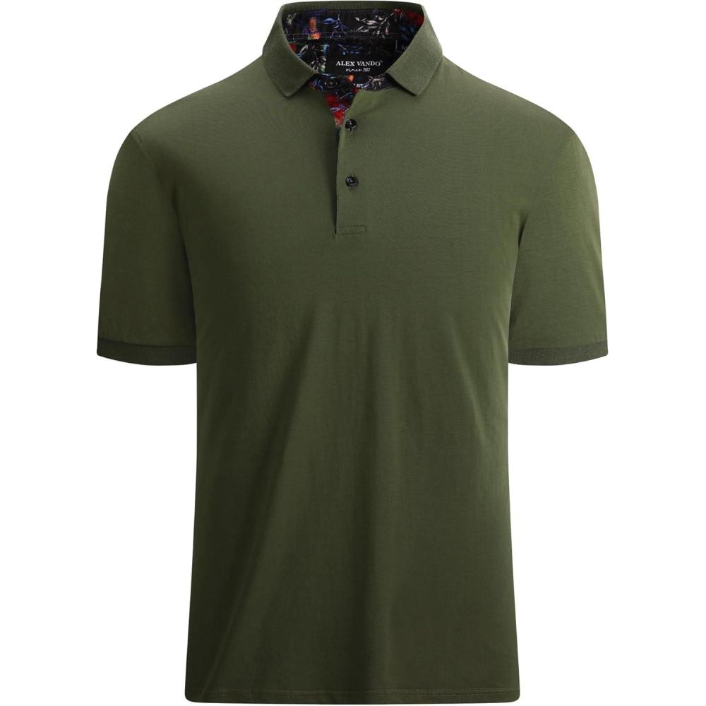 imageAlex Vando Mens Polo Shirts Short Sleeve Regular Fit Fashion Designed ShirtArmy Green