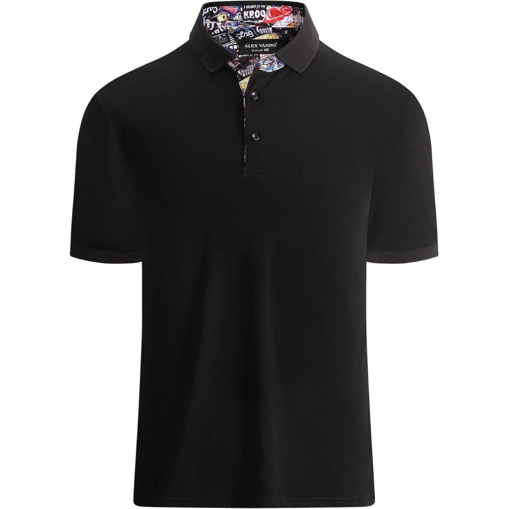 imageAlex Vando Mens Polo Shirts Short Sleeve Regular Fit Fashion Designed ShirtBlack