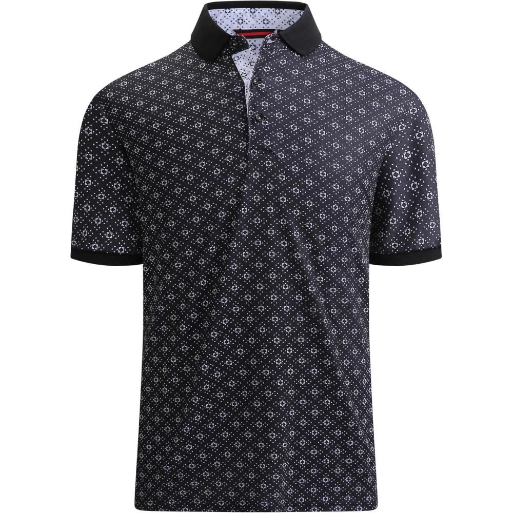 imageAlex Vando Mens Polo Shirts Short Sleeve Regular Fit Fashion Designed ShirtBlack W White Triangle