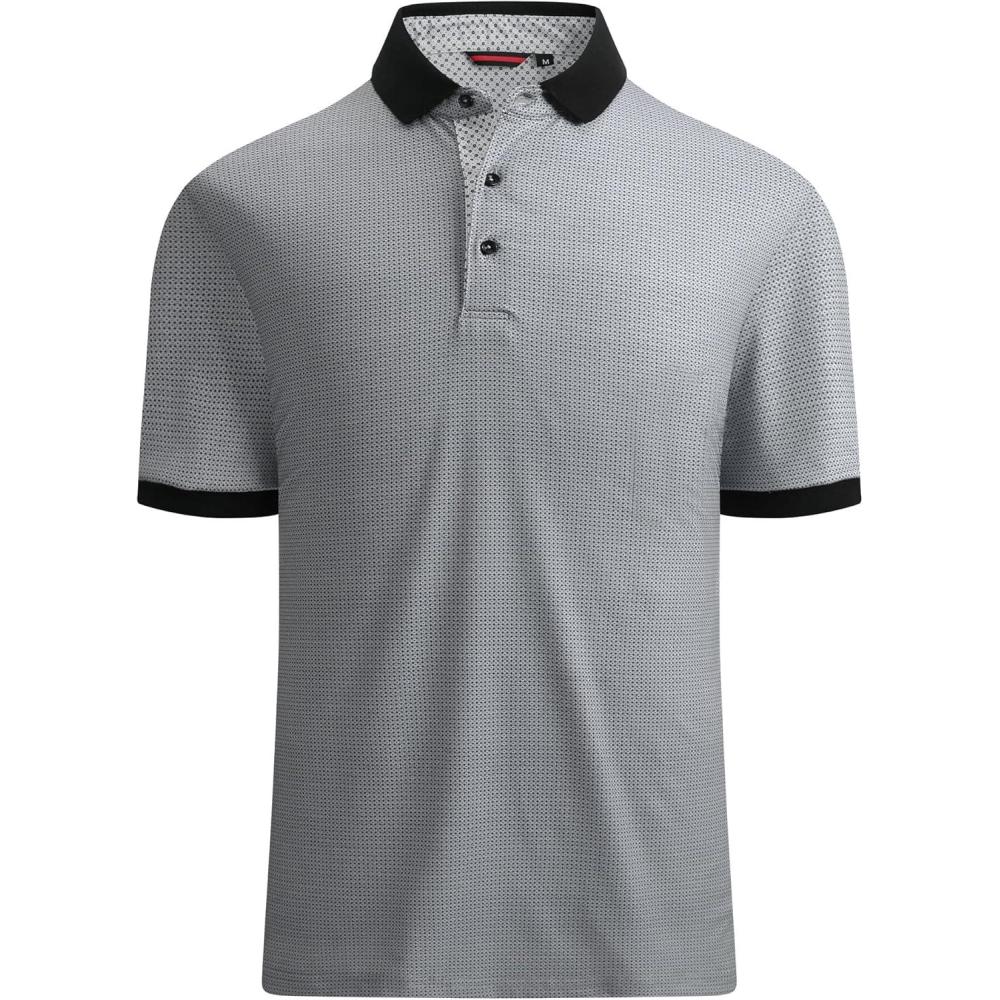 imageAlex Vando Mens Polo Shirts Short Sleeve Regular Fit Fashion Designed ShirtGrey W Black Dots