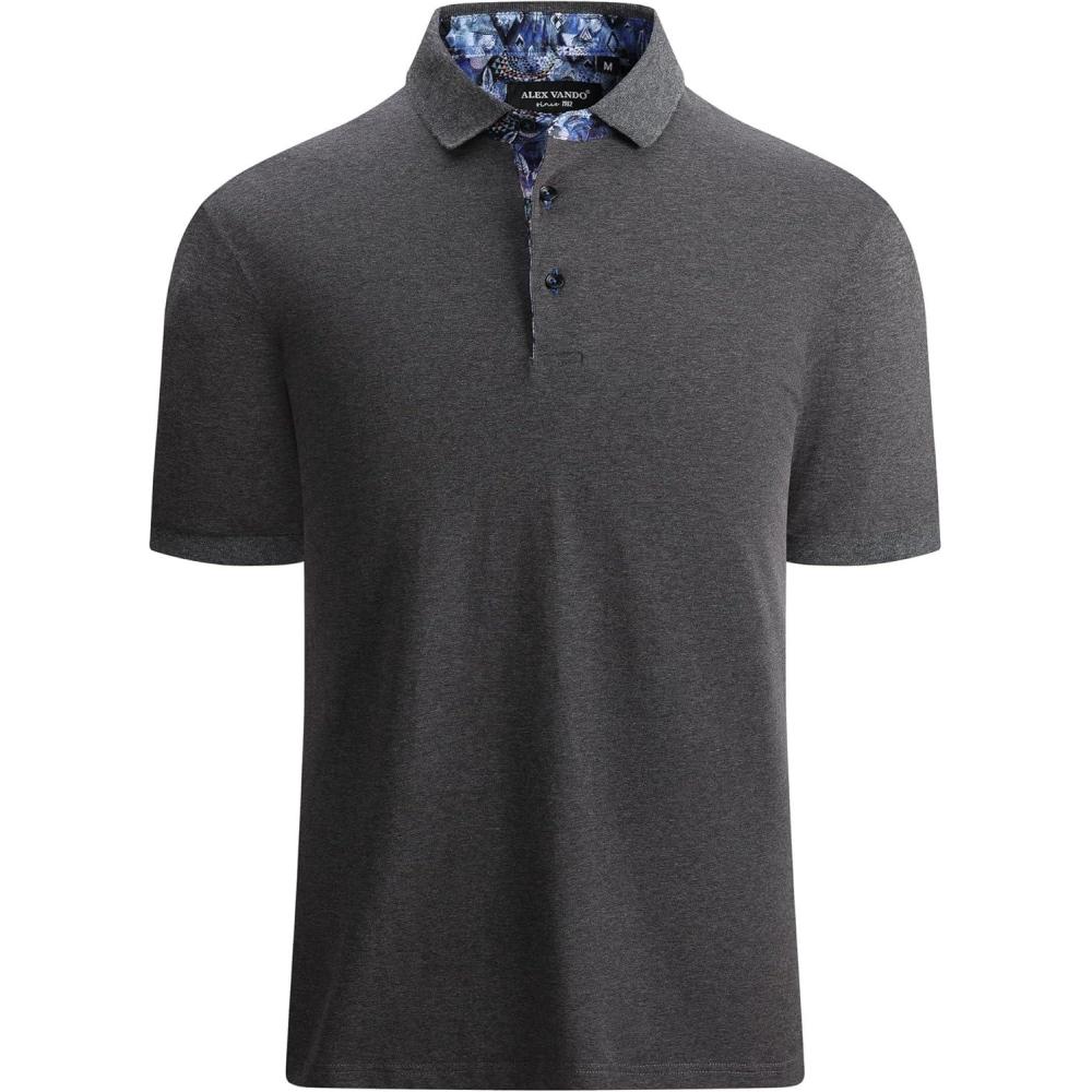 imageAlex Vando Mens Polo Shirts Short Sleeve Regular Fit Fashion Designed ShirtHeather Grey