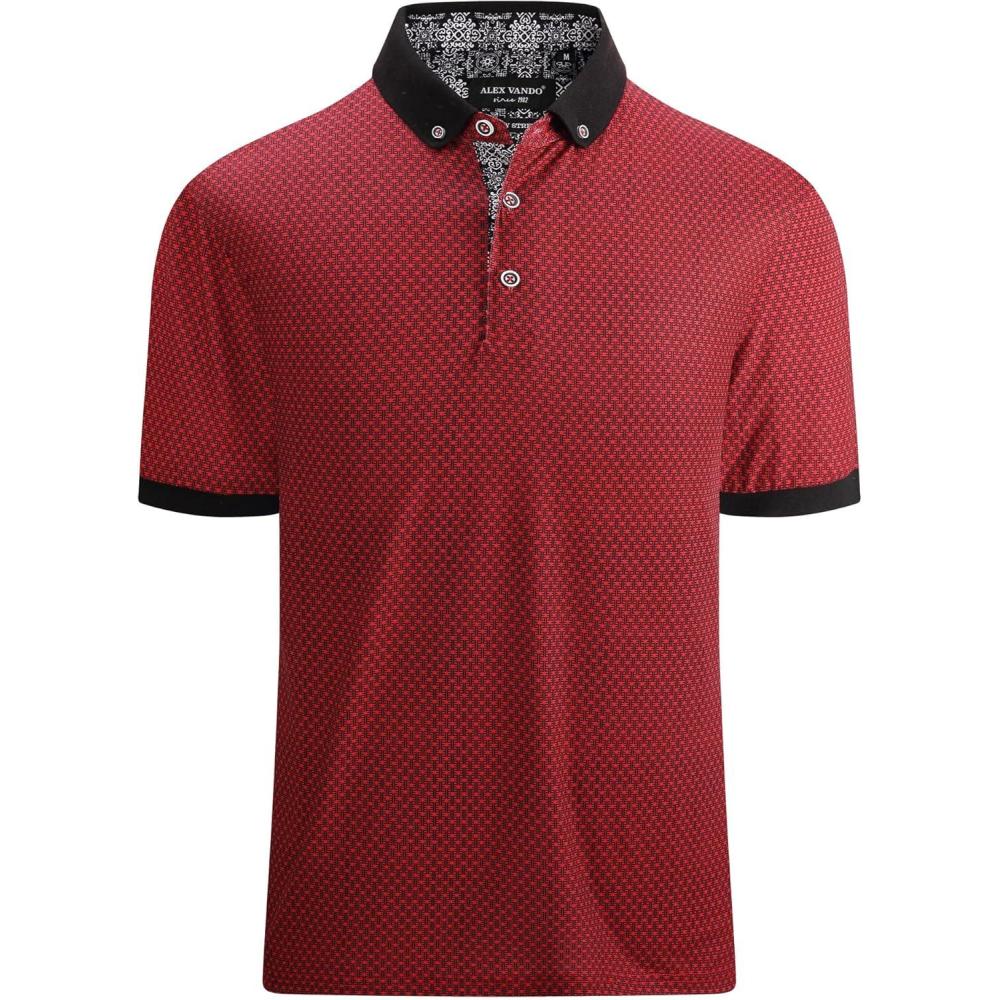 imageAlex Vando Mens Polo Shirts Short Sleeve Regular Fit Fashion Designed ShirtPrint03 Red