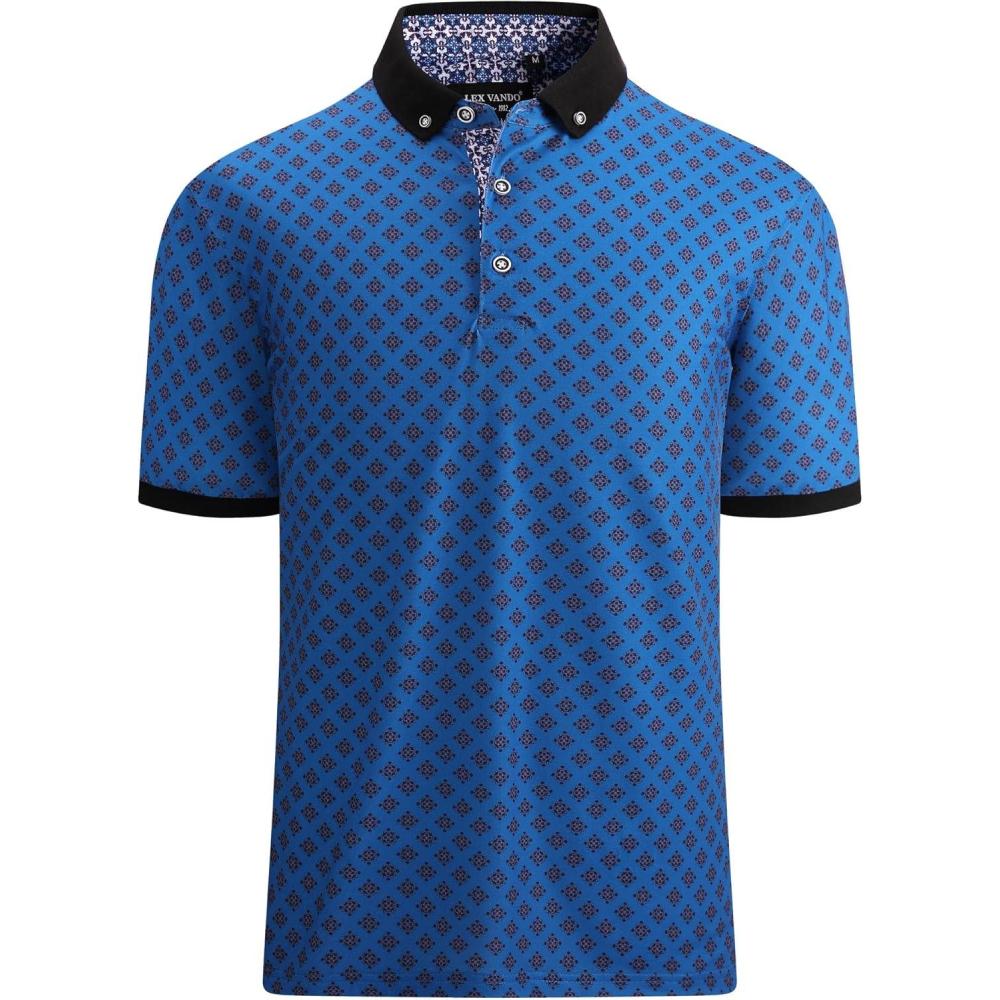 imageAlex Vando Mens Polo Shirts Short Sleeve Regular Fit Fashion Designed ShirtPrint05 Royal