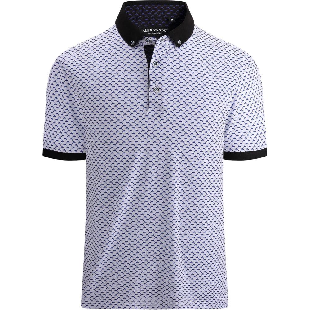 imageAlex Vando Mens Polo Shirts Short Sleeve Regular Fit Fashion Designed ShirtPrint06 Blue
