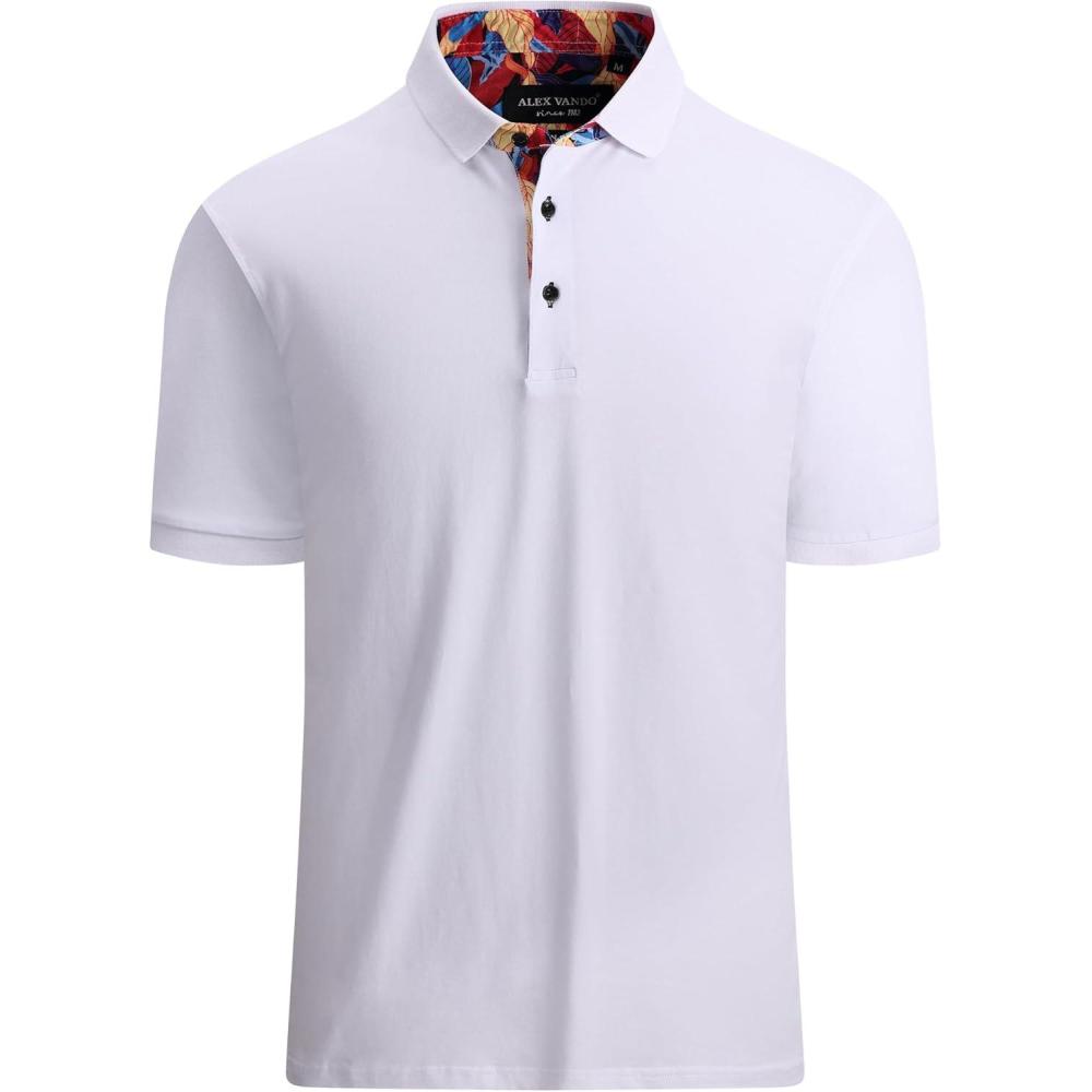 imageAlex Vando Mens Polo Shirts Short Sleeve Regular Fit Fashion Designed ShirtWhite