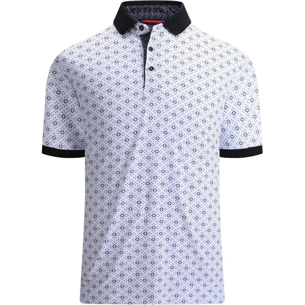 imageAlex Vando Mens Polo Shirts Short Sleeve Regular Fit Fashion Designed ShirtWhite W Black Triangle