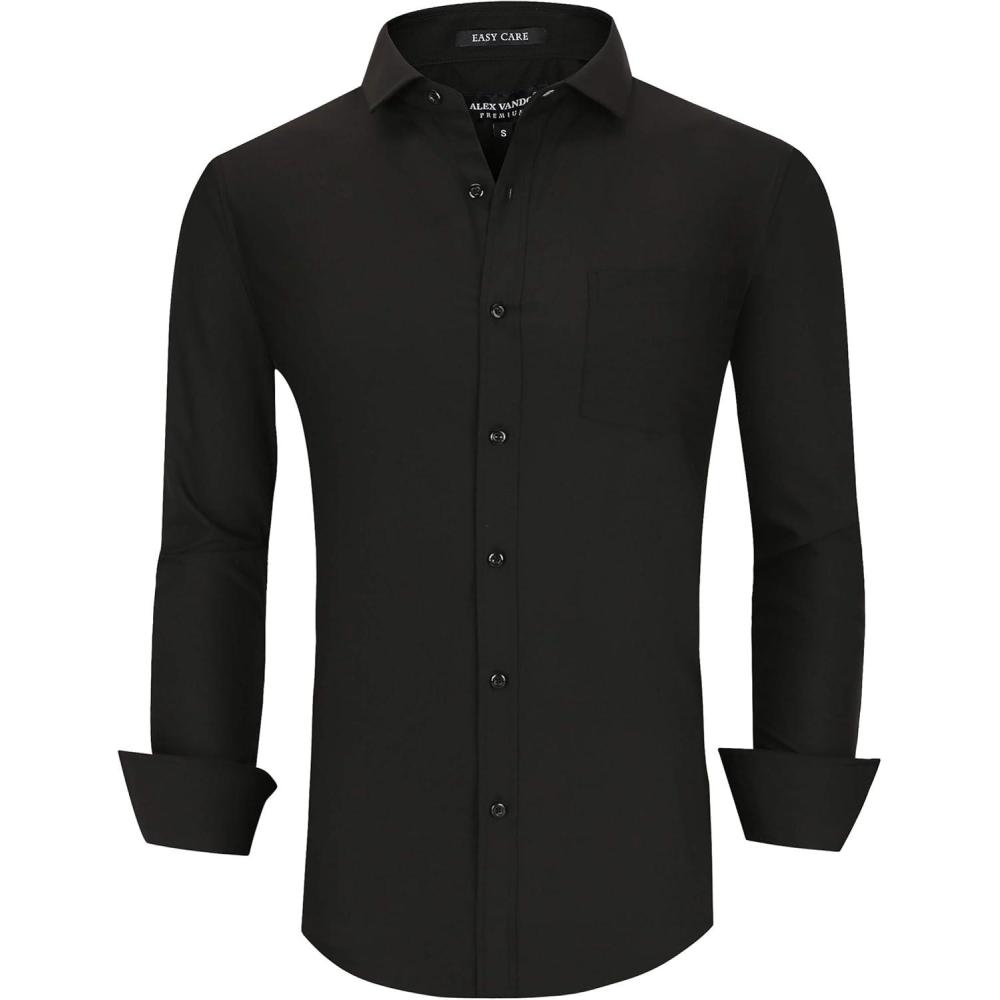 imageAlex Vando Mens Rayon Dress Shirts Wrinkle Free Regular Fit Stretch Button Down ShirtAll Black