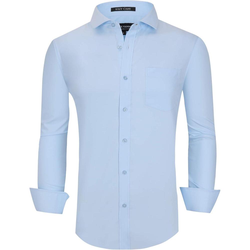 imageAlex Vando Mens Rayon Dress Shirts Wrinkle Free Regular Fit Stretch Button Down ShirtAll Blue