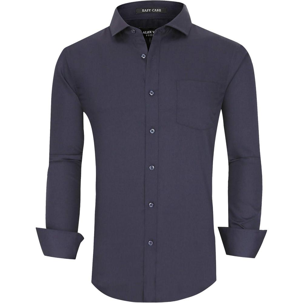 imageAlex Vando Mens Rayon Dress Shirts Wrinkle Free Regular Fit Stretch Button Down ShirtAll Navy