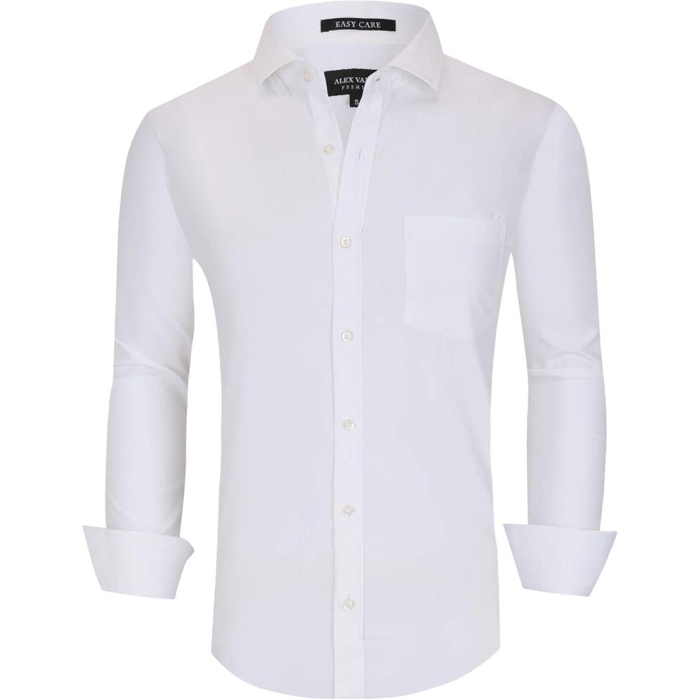imageAlex Vando Mens Rayon Dress Shirts Wrinkle Free Regular Fit Stretch Button Down ShirtAll White