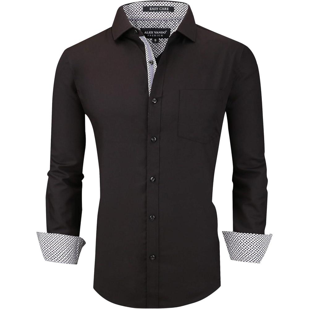 imageAlex Vando Mens Rayon Dress Shirts Wrinkle Free Regular Fit Stretch Button Down ShirtBlack