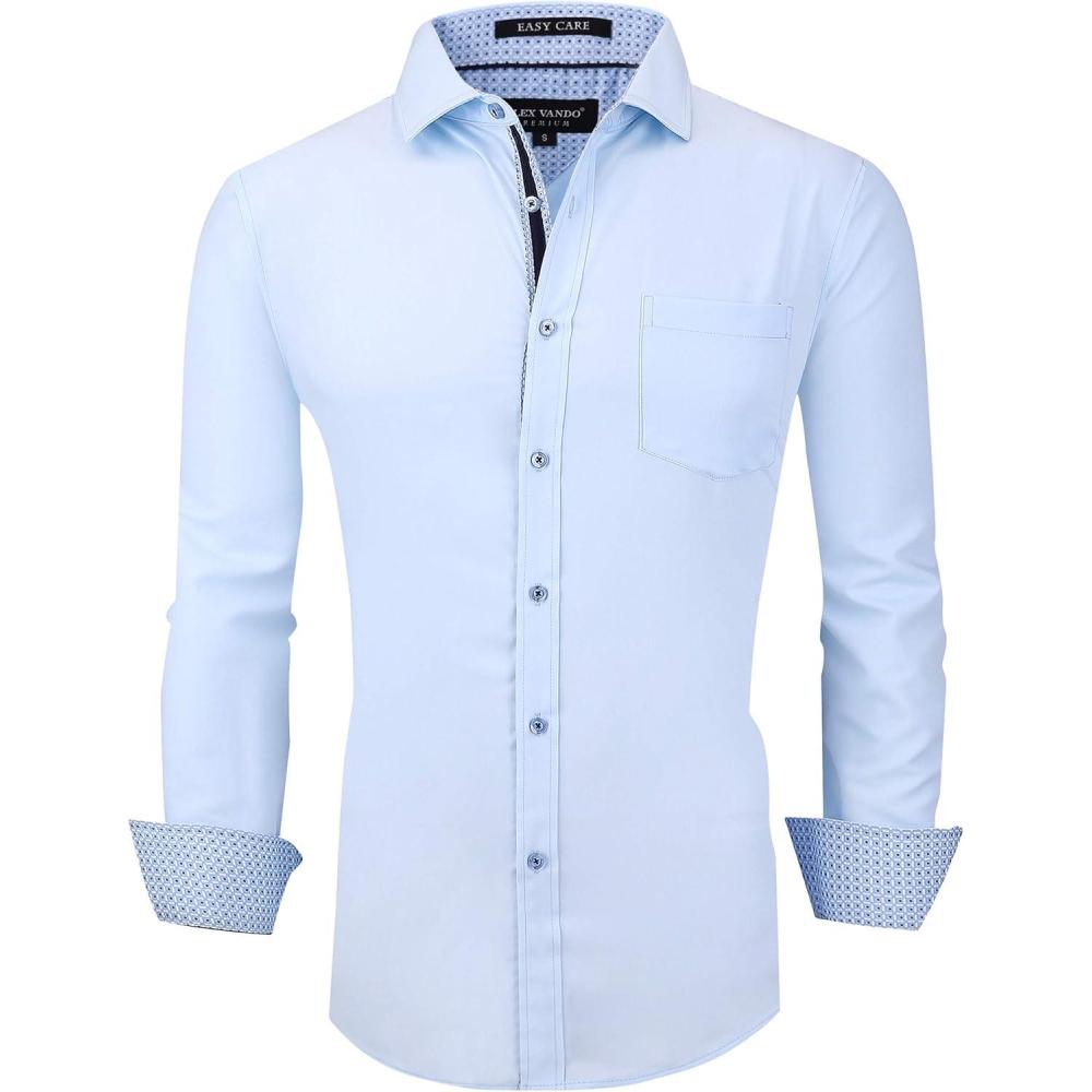 imageAlex Vando Mens Rayon Dress Shirts Wrinkle Free Regular Fit Stretch Button Down ShirtBlue