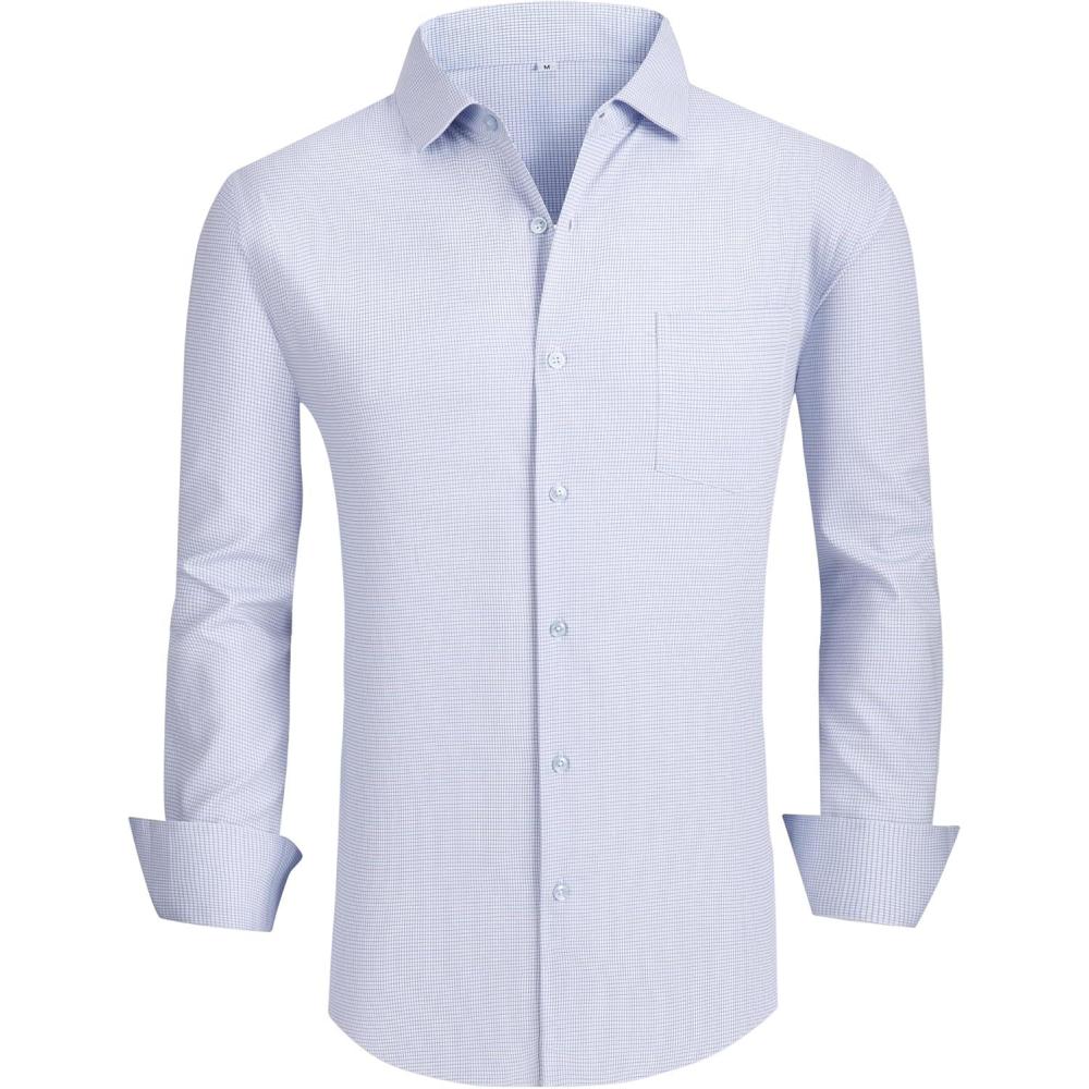 imageAlex Vando Mens Rayon Dress Shirts Wrinkle Free Regular Fit Stretch Button Down ShirtBlue Check