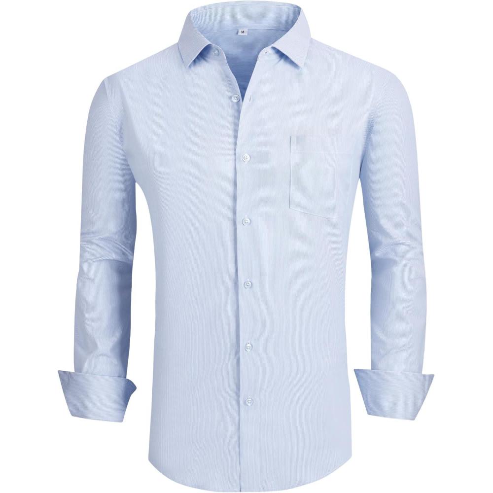 imageAlex Vando Mens Rayon Dress Shirts Wrinkle Free Regular Fit Stretch Button Down ShirtBlue Stripe