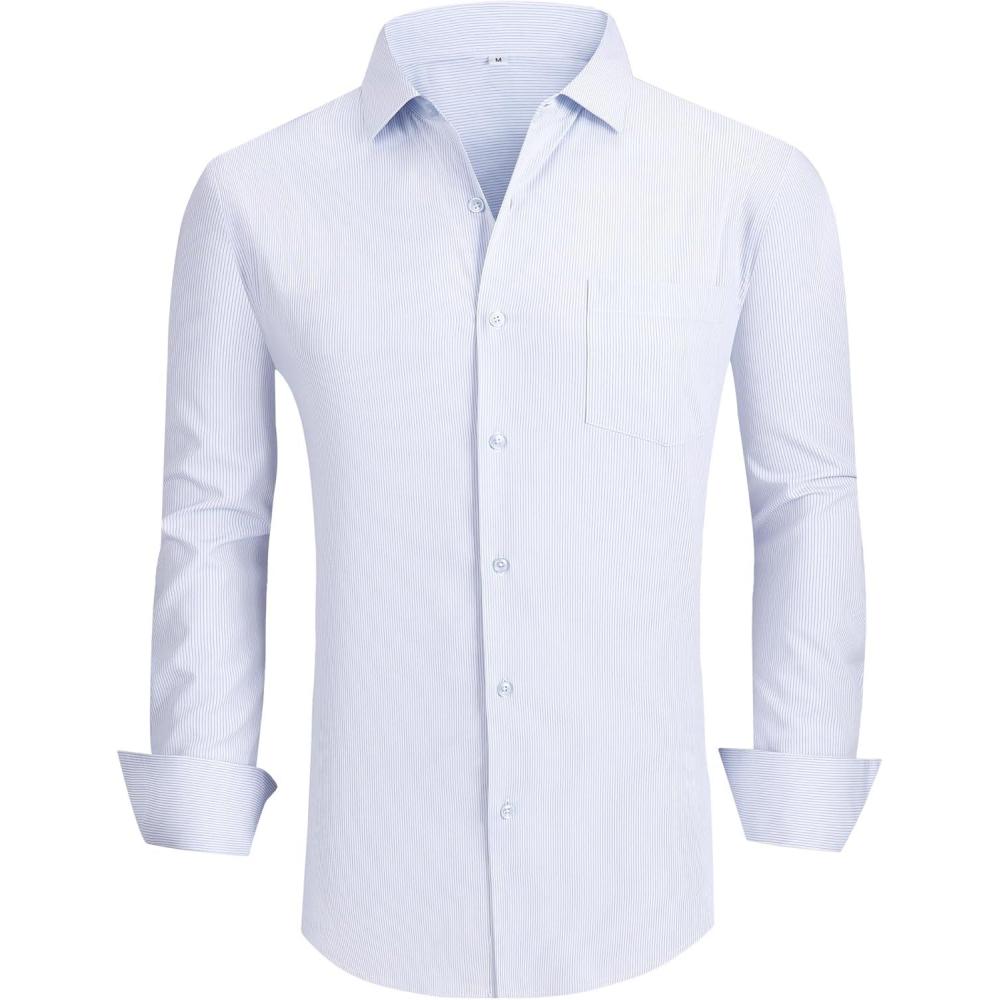imageAlex Vando Mens Rayon Dress Shirts Wrinkle Free Regular Fit Stretch Button Down ShirtBlueWhite