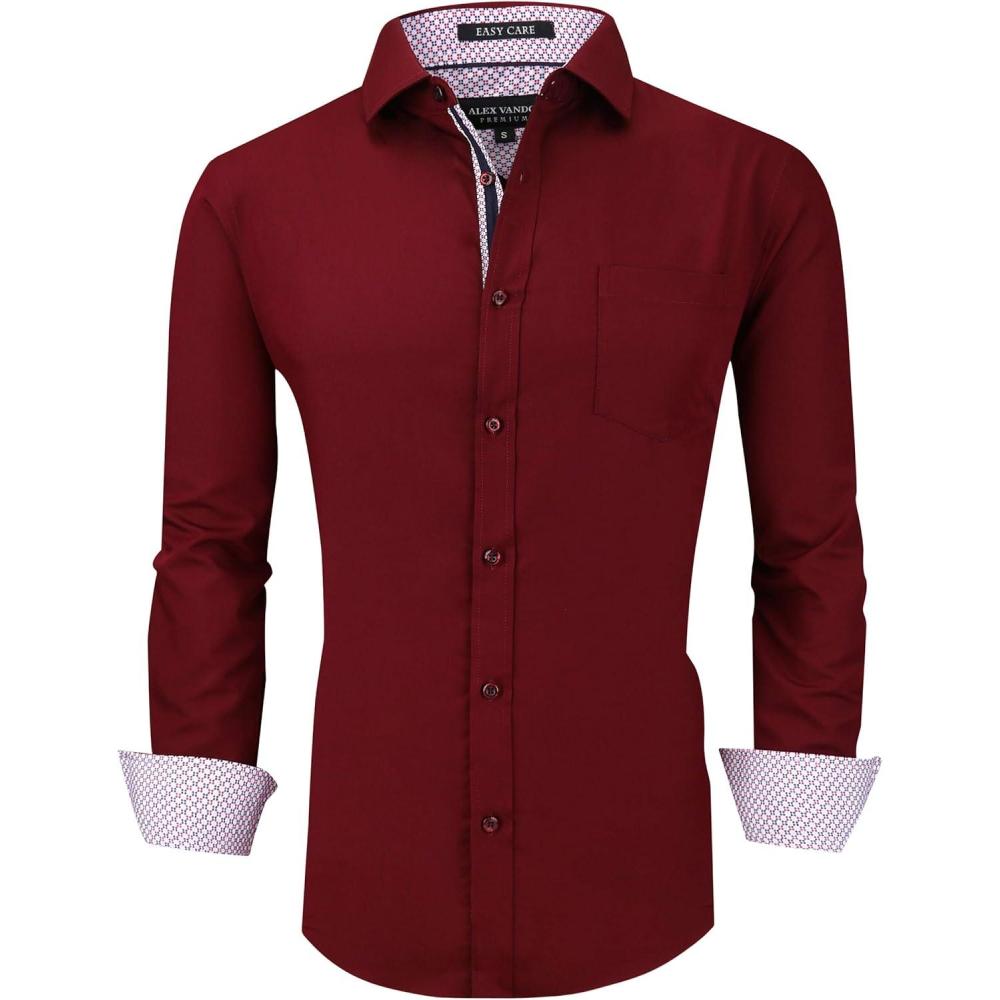 imageAlex Vando Mens Rayon Dress Shirts Wrinkle Free Regular Fit Stretch Button Down ShirtBurgundy