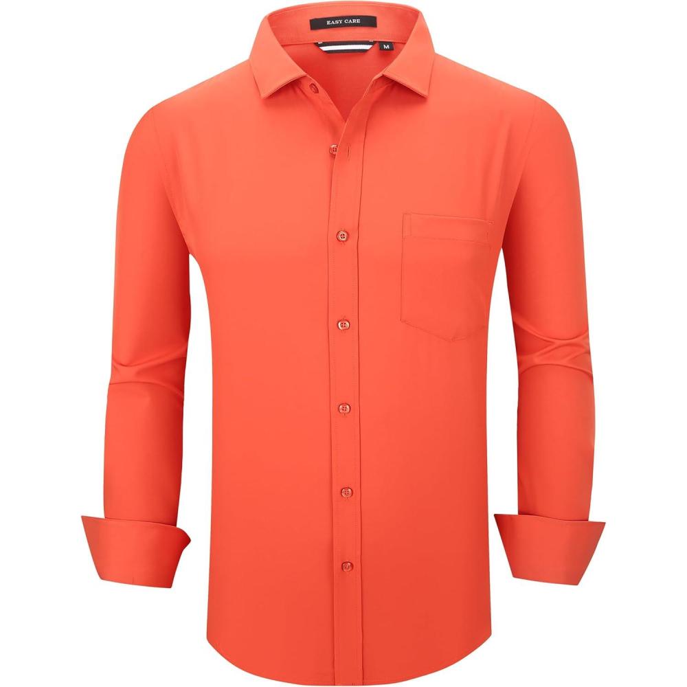 imageAlex Vando Mens Rayon Dress Shirts Wrinkle Free Regular Fit Stretch Button Down ShirtBurnt Orange