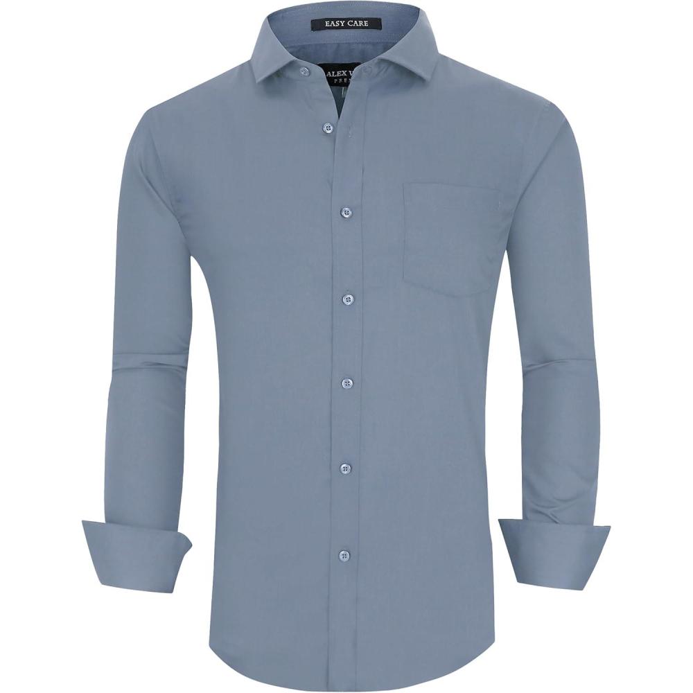 imageAlex Vando Mens Rayon Dress Shirts Wrinkle Free Regular Fit Stretch Button Down ShirtCharcoal