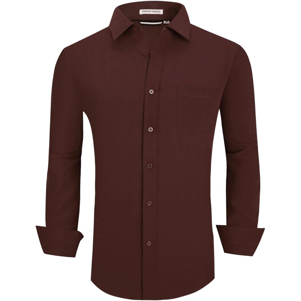 imageAlex Vando Mens Rayon Dress Shirts Wrinkle Free Regular Fit Stretch Button Down ShirtCoffee