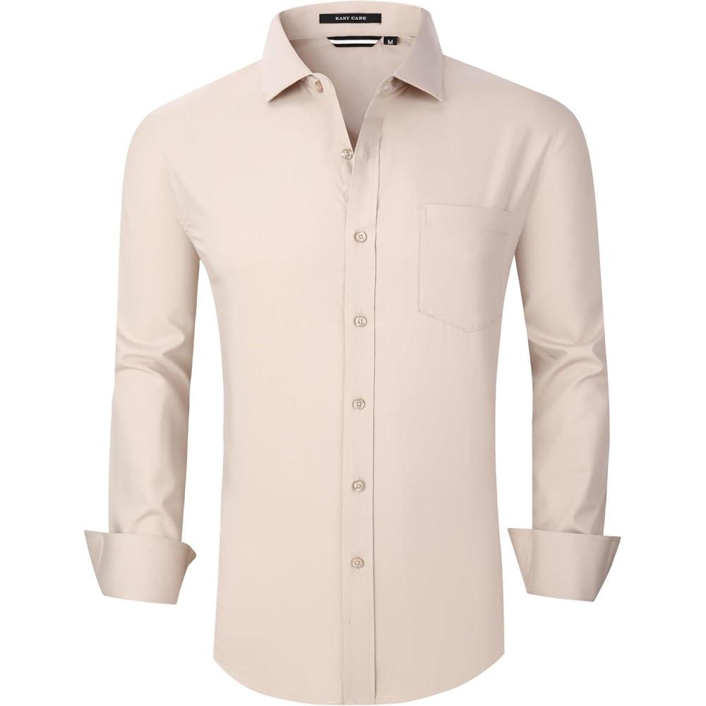 imageAlex Vando Mens Rayon Dress Shirts Wrinkle Free Regular Fit Stretch Button Down ShirtKhaki