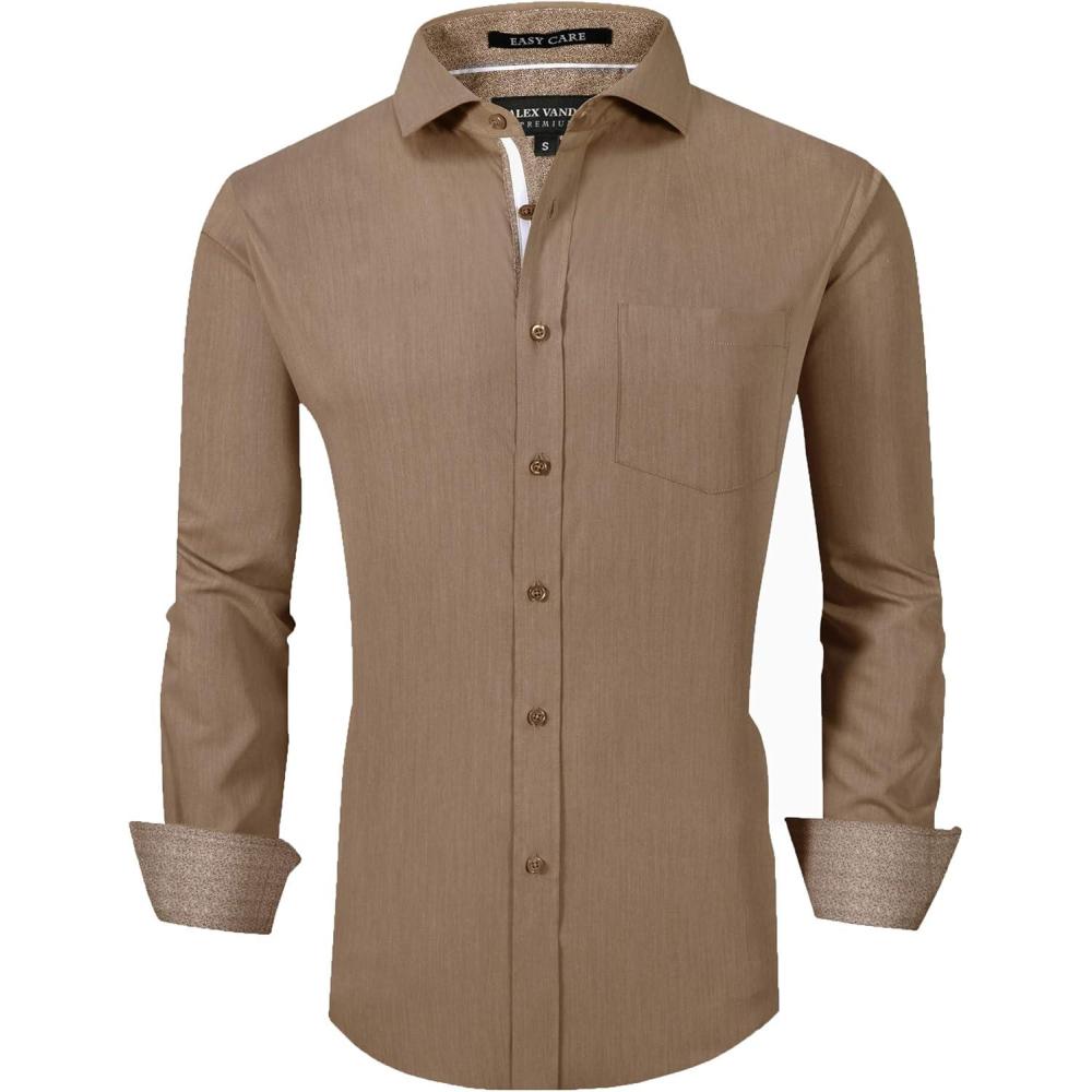 imageAlex Vando Mens Rayon Dress Shirts Wrinkle Free Regular Fit Stretch Button Down ShirtMacaroon