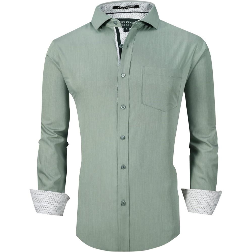 imageAlex Vando Mens Rayon Dress Shirts Wrinkle Free Regular Fit Stretch Button Down ShirtOlivine