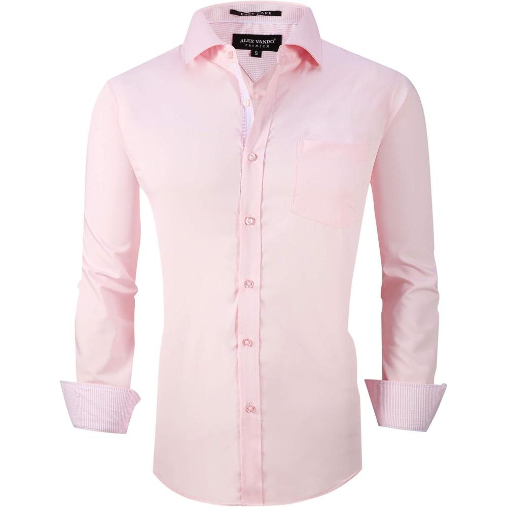 imageAlex Vando Mens Rayon Dress Shirts Wrinkle Free Regular Fit Stretch Button Down ShirtPink