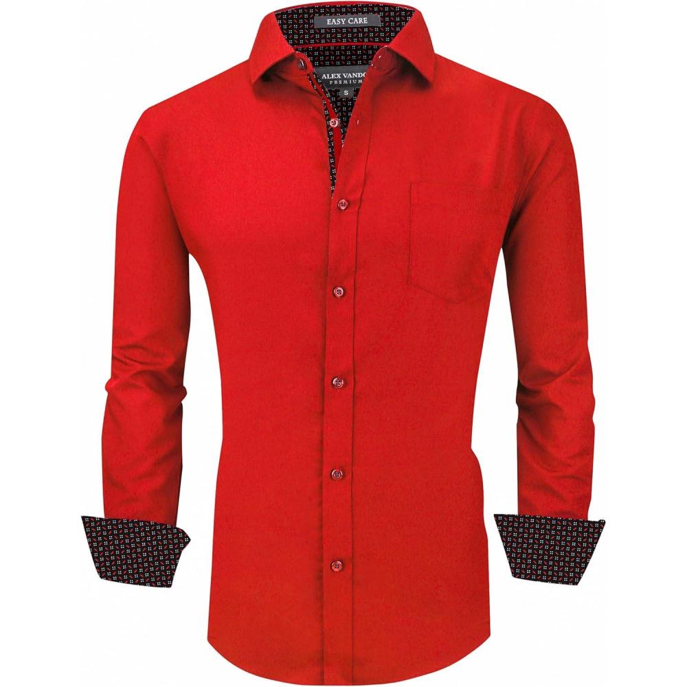 imageAlex Vando Mens Rayon Dress Shirts Wrinkle Free Regular Fit Stretch Button Down ShirtRed