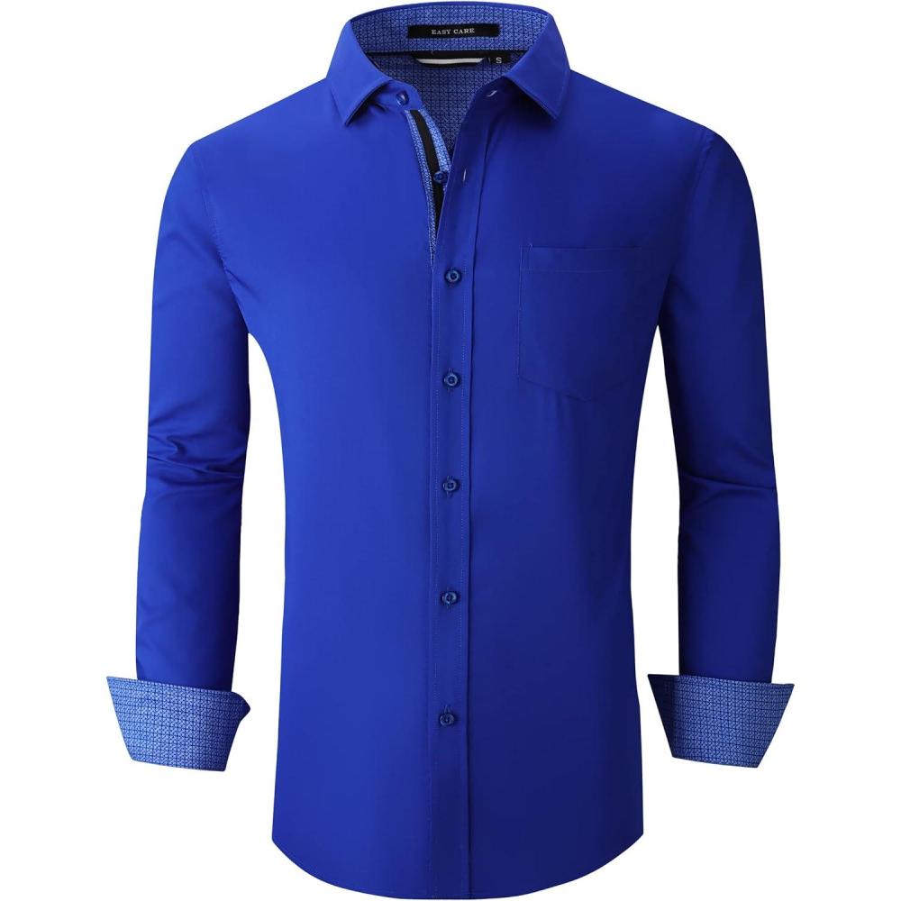 imageAlex Vando Mens Rayon Dress Shirts Wrinkle Free Regular Fit Stretch Button Down ShirtRoyal
