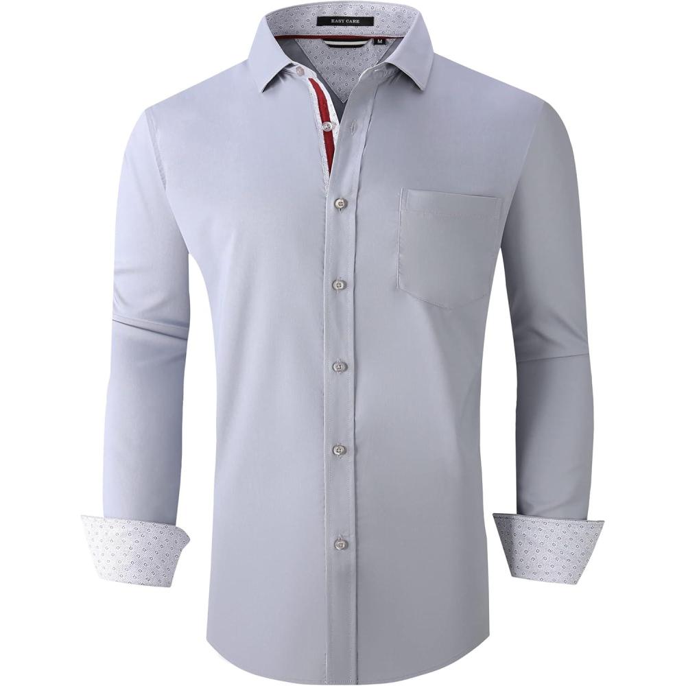 imageAlex Vando Mens Rayon Dress Shirts Wrinkle Free Regular Fit Stretch Button Down ShirtSilver