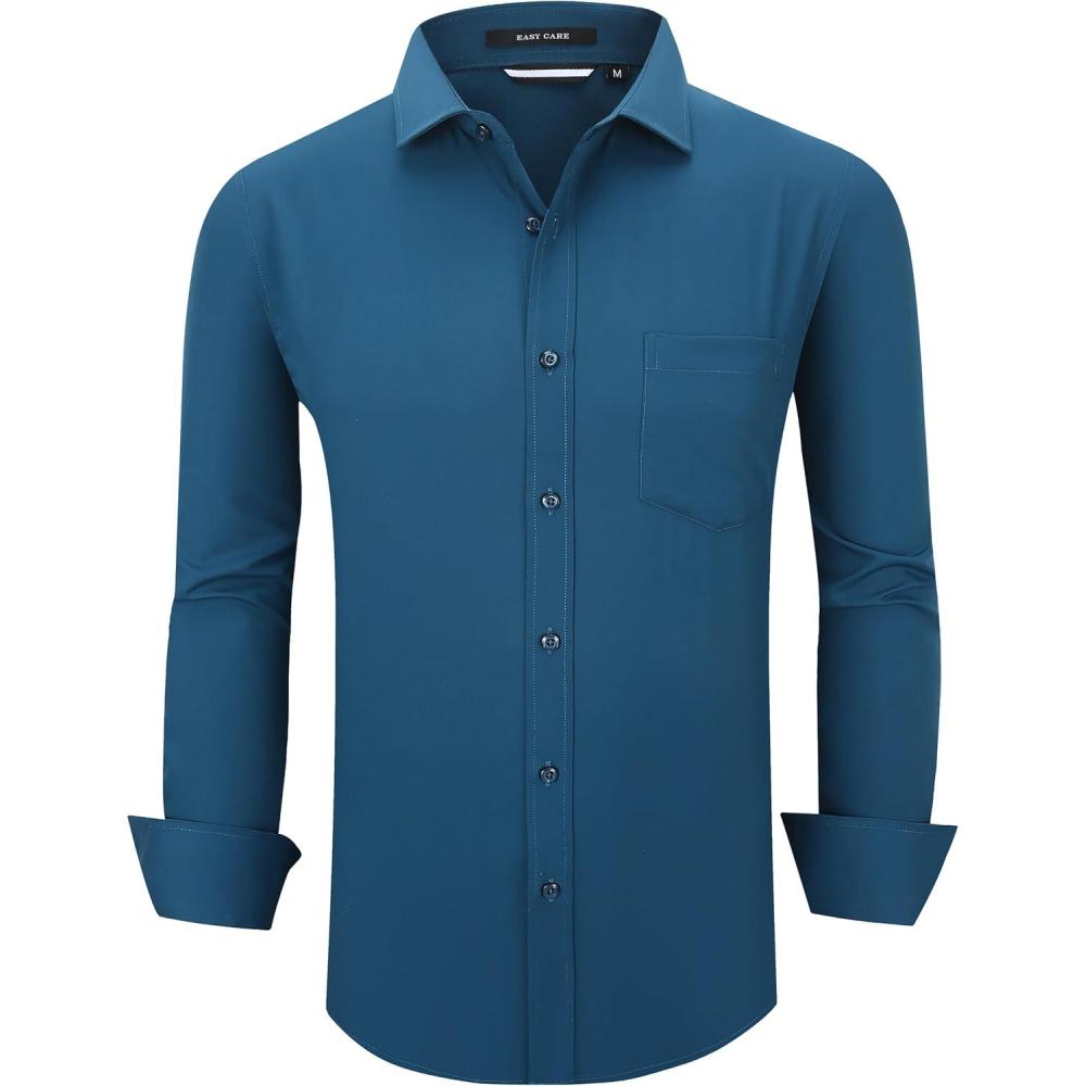imageAlex Vando Mens Rayon Dress Shirts Wrinkle Free Regular Fit Stretch Button Down ShirtTeal